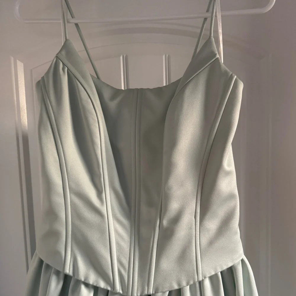 Scott McClintock | Corset Lace-Up Formal Dress Mint Satin | Size 12 (Runs Small) - Picture 2 of 11